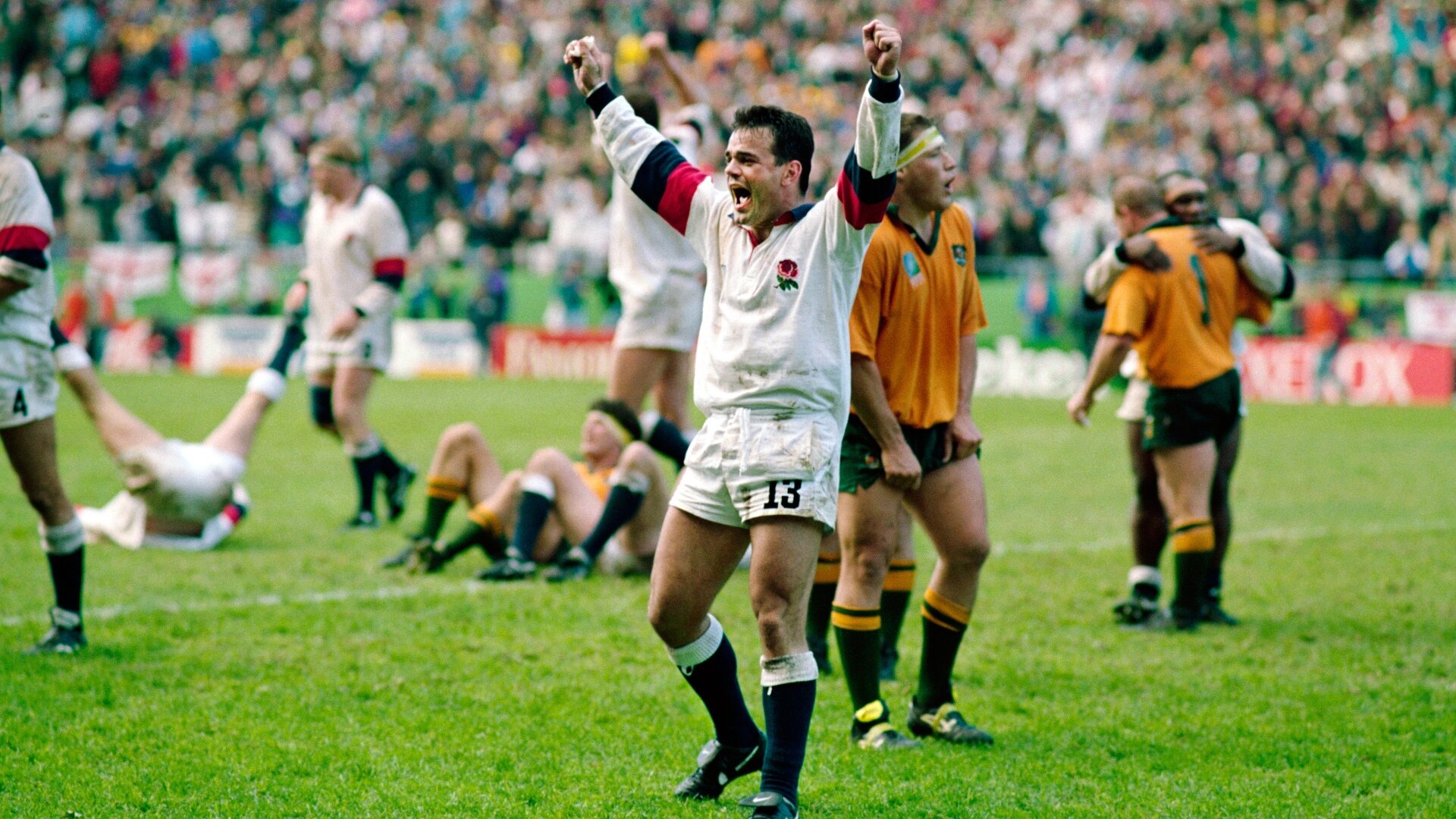 Will Carling celebrates