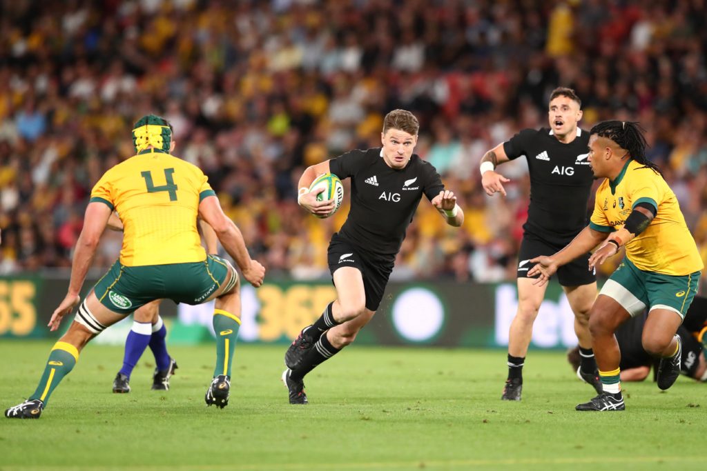 Beauden Barrett evades Australian defenders for New Zealand.