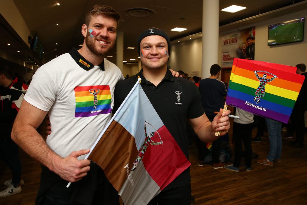 Harlequins players with pride branding