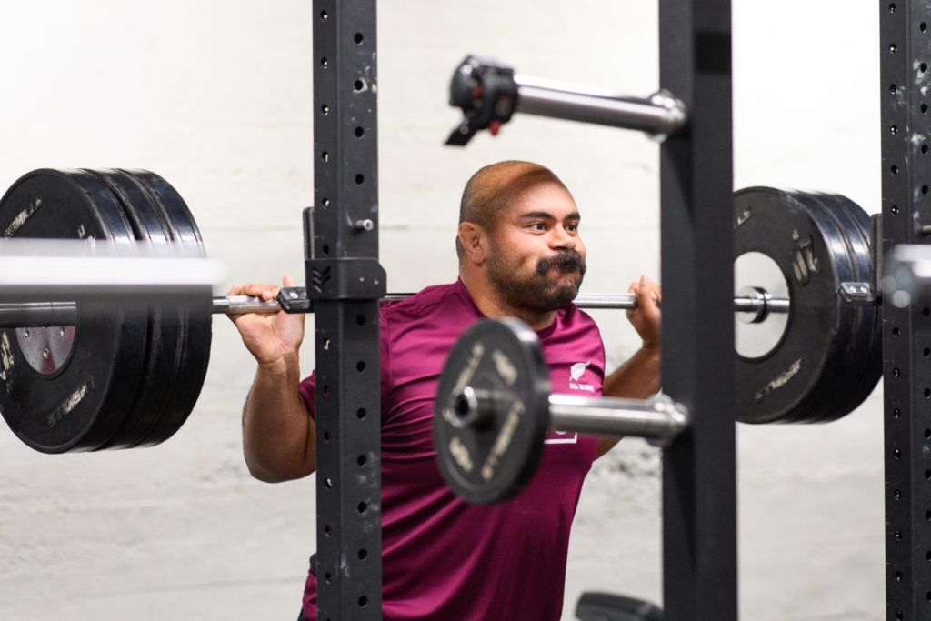 Karl Tu'inukuafe squats in the gym with the <a href=
