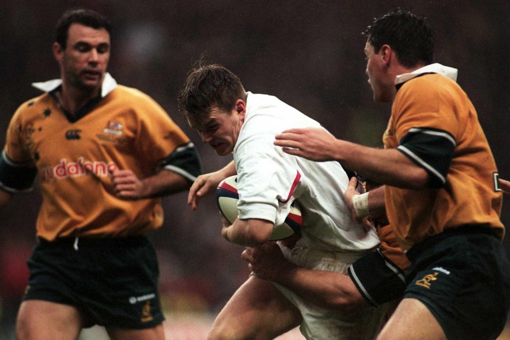 England's Matt Perry is tackled against Australia