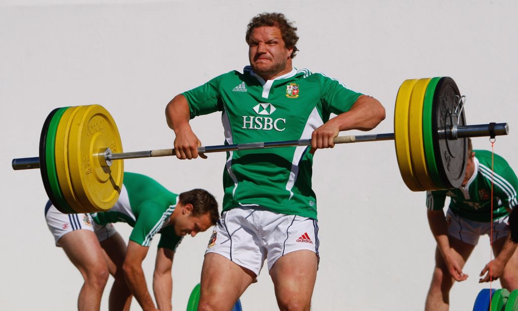 Euan Murray lifts weights during a training session with the 2009 British and Irish Lions.