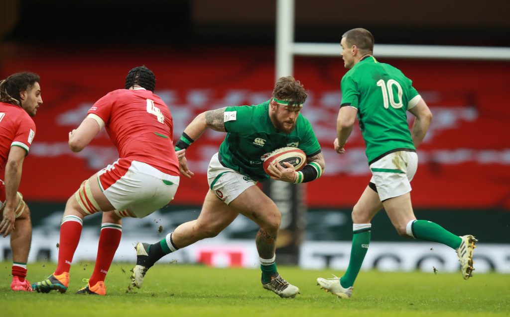 Ireland prop Andrew Porter carries ball against Wales