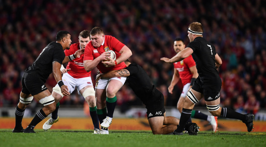 Tadhg Furlong carries ball for the British and Irish Lions against New Zealand